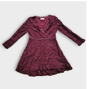 Altar'd State Calysta Burgundy Floral Lace Embroidered Long Sleeve Mini Dress M